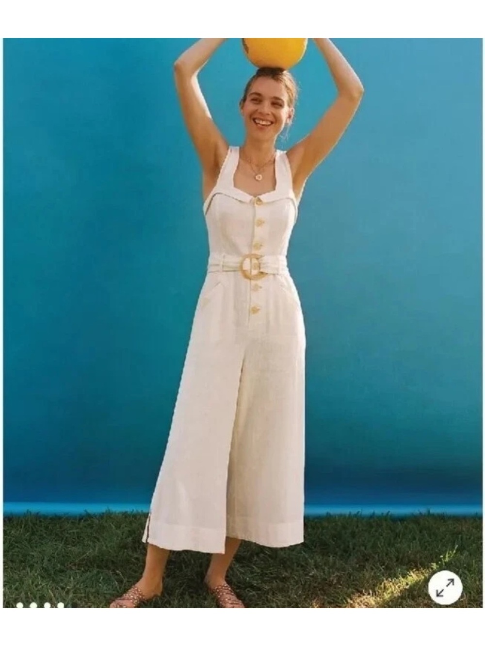 Anthropologie Wide-Leg Cream Jumpsuit with Belt